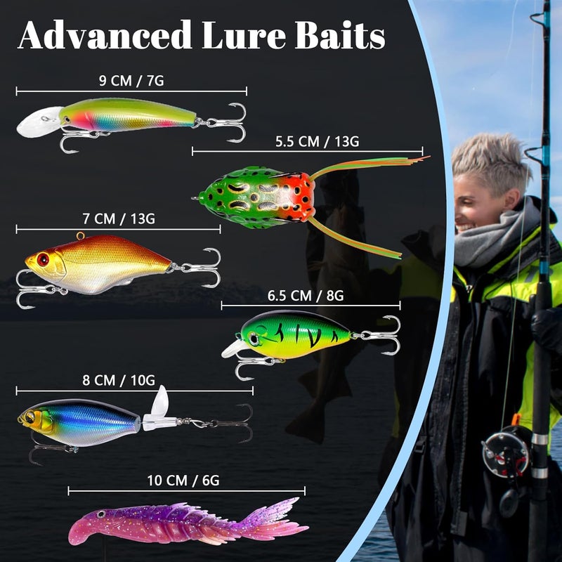 FONMANG Fishing Lures - Tackle Box with Tackle Included, Fishing Kit with VIBs, Frogs, Minnows, Soft Baits, Hooks & Weights Accessories, Freshwater Lure Kit for Bass Walleye Trout - Image 2